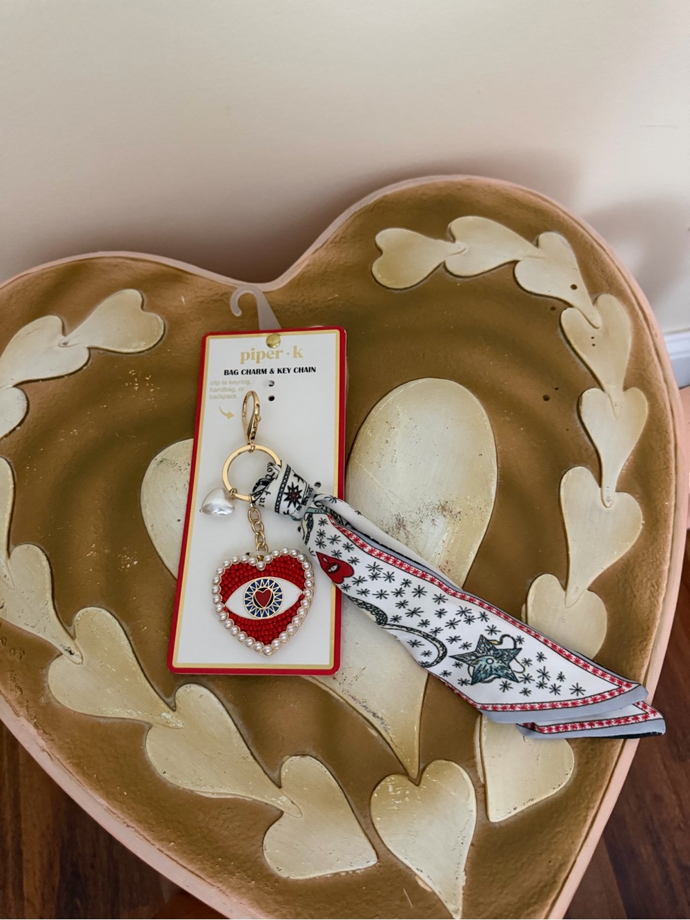 Piper K Heart Evil Eye & Scarf Bag Charm or Keychain